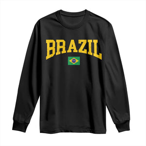 Brazil Football Throwback Design Vintage Brazilian Flag Jersey Style Long Sleeve Shirt TS11 Black Print Your Wear