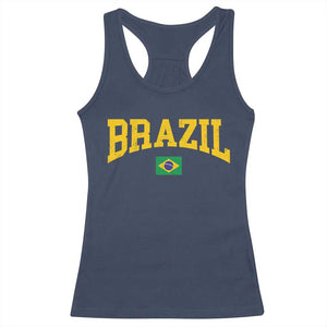 Brazil Football Throwback Design Vintage Brazilian Flag Jersey Style Racerback Tank Top TS11 Navy Print Your Wear