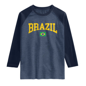 Brazil Football Throwback Design Vintage Brazilian Flag Jersey Style Raglan Shirt TS11 Heather Denim Navy Print Your Wear