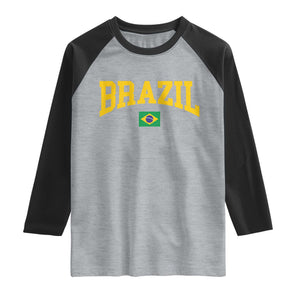 Brazil Football Throwback Design Vintage Brazilian Flag Jersey Style Raglan Shirt TS11 Heather Gray Black Print Your Wear