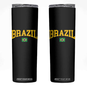 Brazil Football Throwback Design Vintage Brazilian Flag Jersey Style Skinny Tumbler TS11 Black Print Your Wear