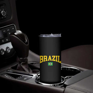Brazil Football Throwback Design Vintage Brazilian Flag Jersey Style Skinny Tumbler TS11 Print Your Wear