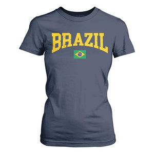 Brazil Football Throwback Design Vintage Brazilian Flag Jersey Style T Shirt For Women TS11 Navy Print Your Wear