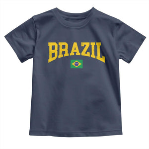 Brazil Football Throwback Design Vintage Brazilian Flag Jersey Style Toddler T Shirt TS11 Navy Print Your Wear