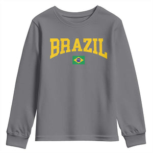 Brazil Football Throwback Design Vintage Brazilian Flag Jersey Style Youth Sweatshirt TS11 Charcoal Print Your Wear