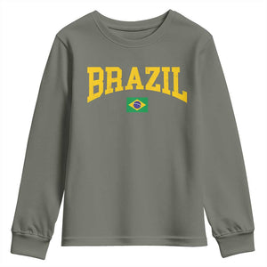 Brazil Football Throwback Design Vintage Brazilian Flag Jersey Style Youth Sweatshirt TS11 Military Green Print Your Wear