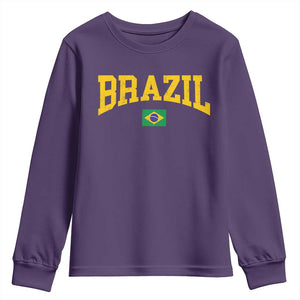 Brazil Football Throwback Design Vintage Brazilian Flag Jersey Style Youth Sweatshirt TS11 Purple Print Your Wear