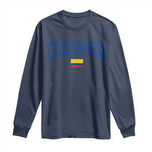 Colombia Football Throwback Design Vintage Colombian Flag Jersey Style Long Sleeve Shirt TS11 Navy Print Your Wear