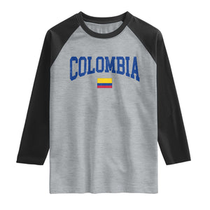 Colombia Football Throwback Design Vintage Colombian Flag Jersey Style Raglan Shirt TS11 Heather Gray Black Print Your Wear