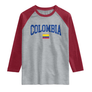 Colombia Football Throwback Design Vintage Colombian Flag Jersey Style Raglan Shirt TS11 Heather Gray Heather Red Print Your Wear