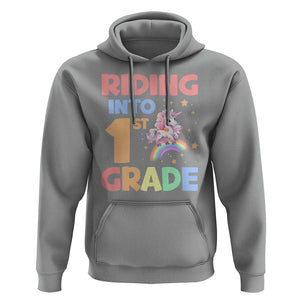 Back To School Unicorn Hoodie Riding Into 1st Grade Rainbow Star TS11 Sport Gray Print Your Wear