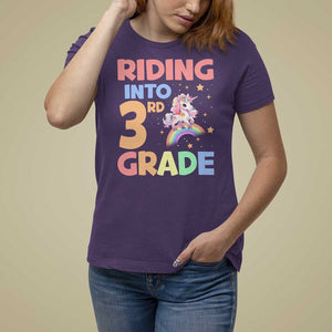 Back To School Unicorn T Shirt For Women Riding Into 3rd Grade Rainbow Star TS11 Purple Print Your Wear