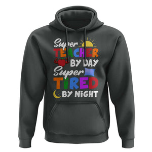 Funny Teacher Hoodie Super Teacher By Day Super Tired By Night Sun Pillow TS11 Dark Heather Print Your Wear