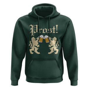 German Prost Hoodie Lion Cheers Beer Drinking Oktoberfest TS11 Dark Forest Green Print Your Wear