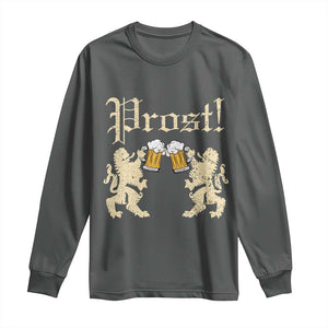 German Prost Long Sleeve Shirt Lion Cheers Beer Drinking Oktoberfest TS11 Dark Heather Print Your Wear
