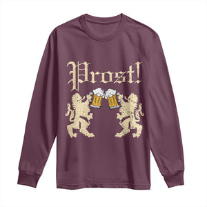 German Prost Long Sleeve Shirt Lion Cheers Beer Drinking Oktoberfest TS11 Maroon Print Your Wear