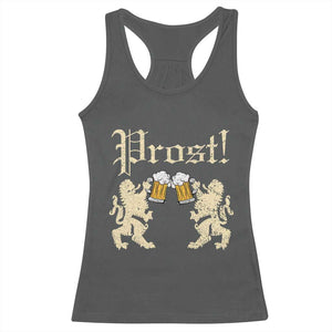 German Prost Racerback Tank Top Lion Cheers Beer Drinking Oktoberfest TS11 Dark Heather Print Your Wear