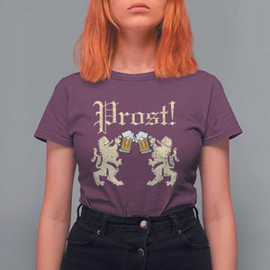 German Prost T Shirt For Women Lion Cheers Beer Drinking Oktoberfest TS11 Maroon Print Your Wear
