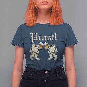 German Prost T Shirt For Women Lion Cheers Beer Drinking Oktoberfest TS11 Navy Print Your Wear
