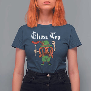 Funny Pretzel T Shirt For Women Guten Tag Lederhosen Bratwurst Oktoberfest TS11 Navy Print Your Wear