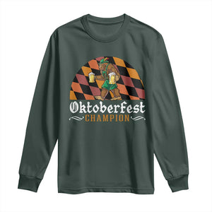 Funny Bigfoot Long Sleeve Shirt Oktoberfest Champion Beer Lederhosen TS11 Dark Forest Green Print Your Wear