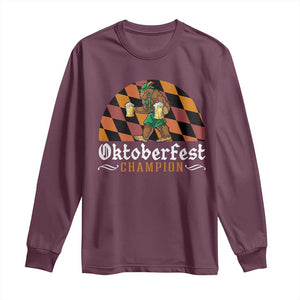 Funny Bigfoot Long Sleeve Shirt Oktoberfest Champion Beer Lederhosen TS11 Maroon Print Your Wear