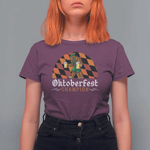 Funny Bigfoot T Shirt For Women Oktoberfest Champion Beer Lenderhosen TS11 Maroon Print Your Wear