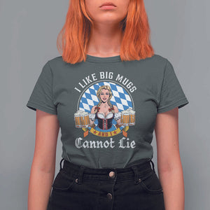 I Like Big Mugs And I Cannot Lie T Shirt For Women Oktoberfest Party Beer Dirndl Bavarian Flag TS11 Dark Heather Print Your Wear
