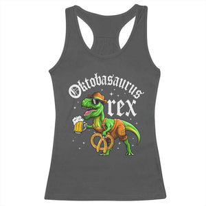 Funny Oktoberfest Dinosaur Racerback Tank Top Oktobasaurus Rex Lederhosen Bavarian Beer TS11 Dark Heather Print Your Wear