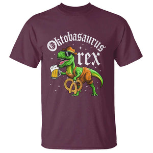 Funny Oktoberfest Dinosaur T Shirt Oktobasaurus Rex Lederhosen Bavarian Beer TS11 Maroon Print Your Wear