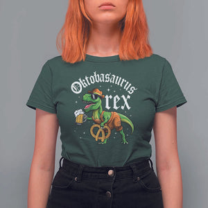 Funny Oktoberfest Dinosaur T Shirt For Women Oktobasaurus Rex Lederhosen Bavarian Beer TS11 Dark Forest Green Print Your Wear