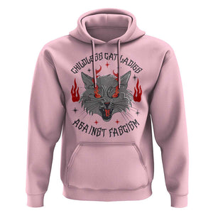 Funny Childless Cat Ladies Against Fascism Hoodie Angry Fire Cat Feminist TS11 Light Pink Print Your Wear