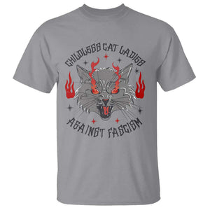 Funny Childless Cat Ladies Against Fascism T Shirt Angry Fire Cat Feminist TS11 Sport Gray Print Your Wear