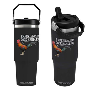 Funny Experienced Cock Handler Flip Straw Tumbler Raunchy Inappropriate Adult Humor Chicken TS11 One Size: 30 oz Black Print Your Wear