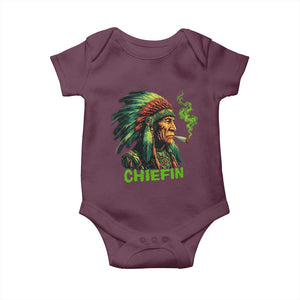Funny Chiefin Weed Indian Native American Marijuana Baby Onesie TS11 Maroon Print Your Wear