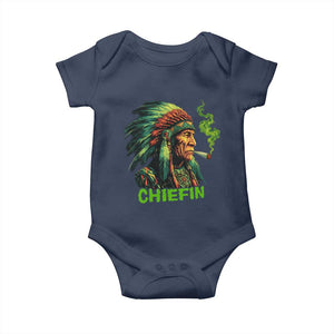 Funny Chiefin Weed Indian Native American Marijuana Baby Onesie TS11 Navy Print Your Wear