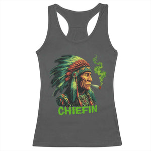 Funny Chiefin Weed Indian Native American Marijuana Racerback Tank Top TS11 Dark Heather Print Your Wear