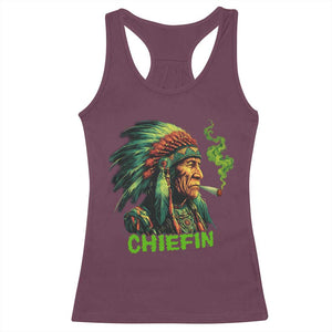 Funny Chiefin Weed Indian Native American Marijuana Racerback Tank Top TS11 Maroon Print Your Wear