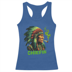 Funny Chiefin Weed Indian Native American Marijuana Racerback Tank Top TS11 Royal Blue Print Your Wear