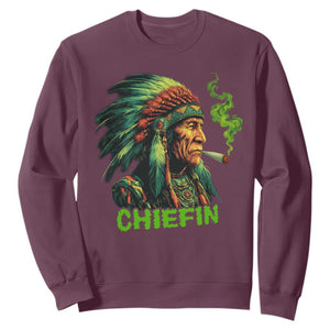 Funny Chiefin Weed Indian Native American Marijuana Sweatshirt TS11 Maroon Print Your Wear