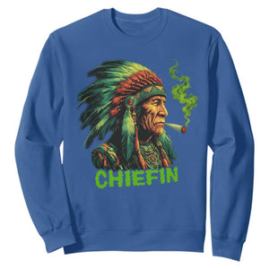 Funny Chiefin Weed Indian Native American Marijuana Sweatshirt TS11 Royal Blue Print Your Wear
