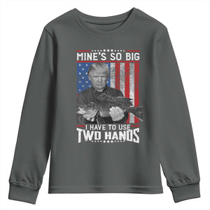 Funny Trump Fishing Youth Sweatshirt Mines So Big I Have To Use Two Hands American Flag TS11 Dark Heather Print Your Wear