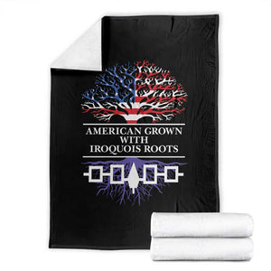 American Grown With Iroquois Roots Throw Blanket Tree USA Flag TS11 Black Print Your Wear