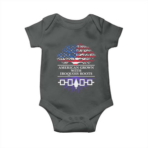 American Grown With Iroquois Roots Baby Onesie Tree USA Flag TS11 Dark Heather Print Your Wear