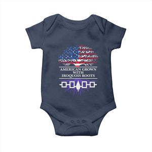 American Grown With Iroquois Roots Baby Onesie Tree USA Flag TS11 Navy Print Your Wear