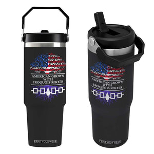 American Grown With Iroquois Roots Flip Straw Tumbler Tree USA Flag TS11 One Size: 30 oz Black Print Your Wear