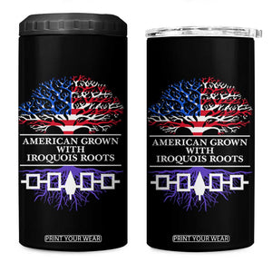 American Grown With Iroquois Roots 4 in 1 Can Cooler Tumbler Tree USA Flag TS11 One Size: 16 oz Black Print Your Wear