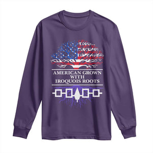 American Grown With Iroquois Roots Long Sleeve Shirt Tree USA Flag TS11 Purple Print Your Wear