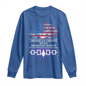 American Grown With Iroquois Roots Long Sleeve Shirt Tree USA Flag TS11 Royal Blue Print Your Wear