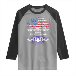 American Grown With Iroquois Roots Raglan Shirt Tree USA Flag TS11 Sport Gray Black Print Your Wear
